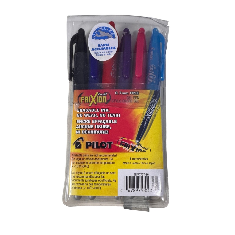 Pilot FriXion Ball Erasable Gel Pens 0.7mm Fine Point Assorted‎ 6 Pk BLFR7AST-S6